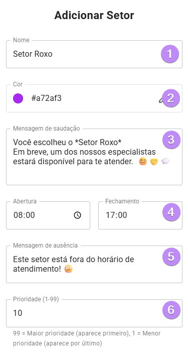 Exemplo de Setores